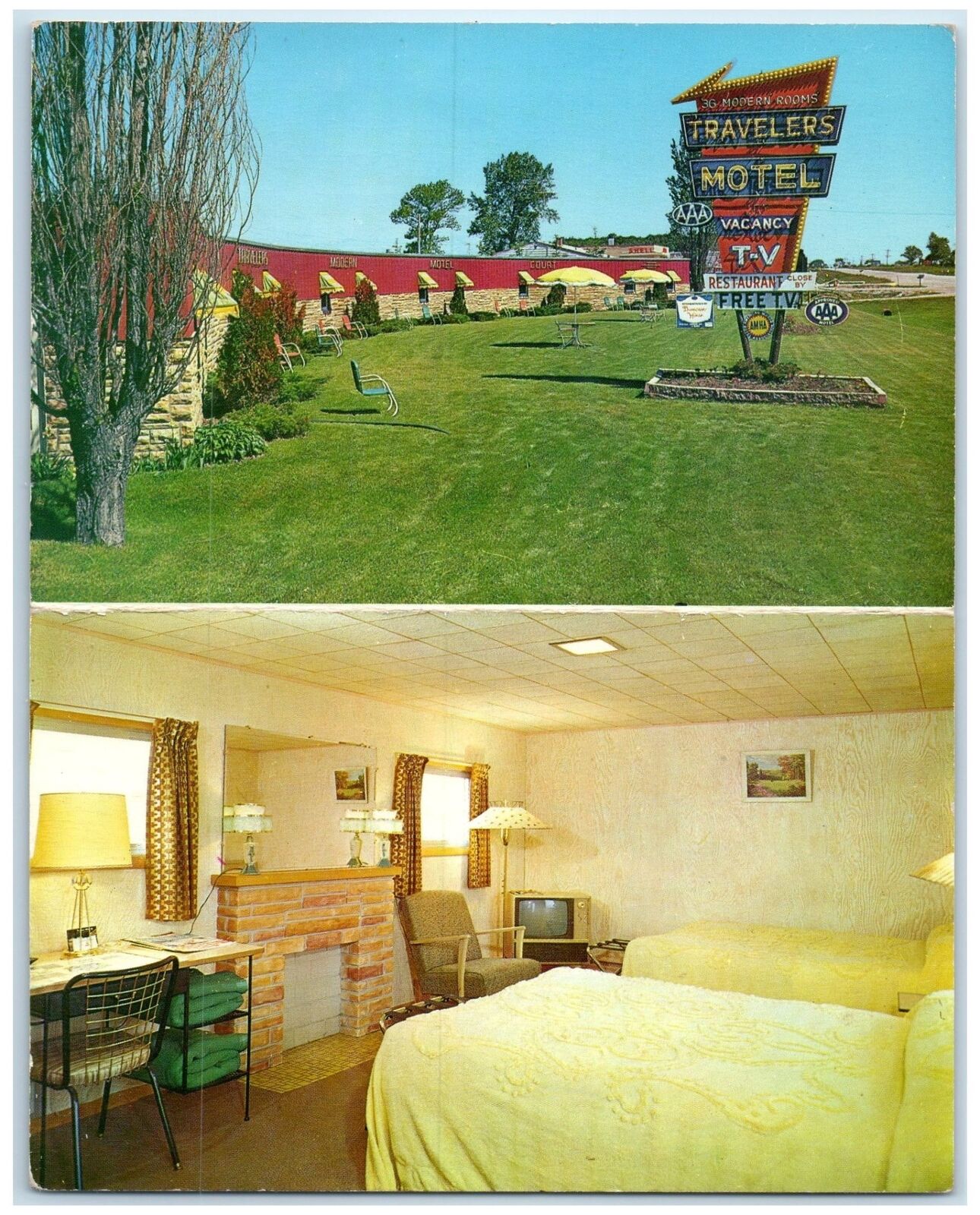 c1950\'s Traveler\'s Motel Finest & Largest Multiview Manitowoc Wisconsin Postcard