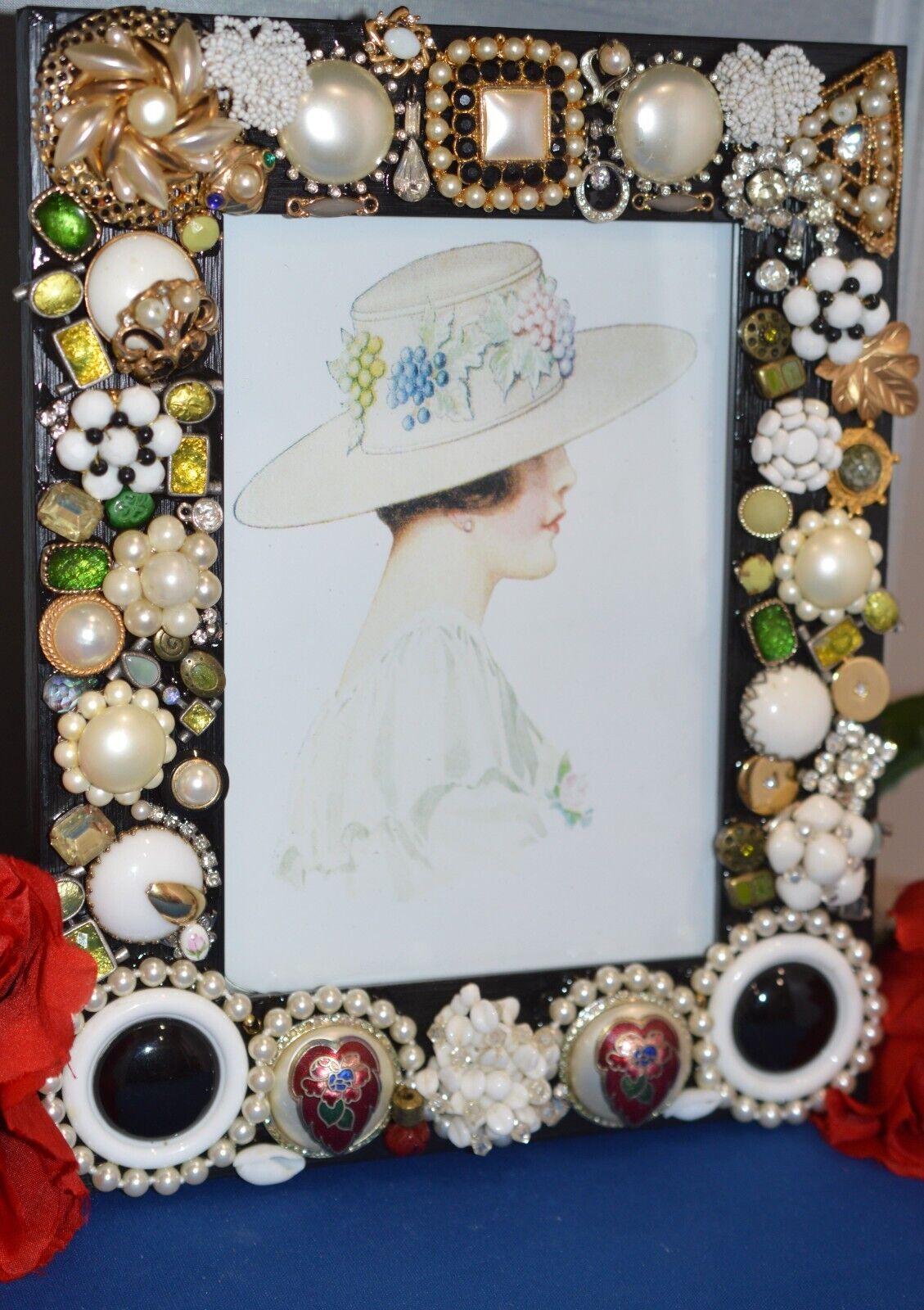 JEWELRY RHINESTONE DECORATED PICTURE FRAME PEARL EMBELLISHED BY ALICE MCCRAY