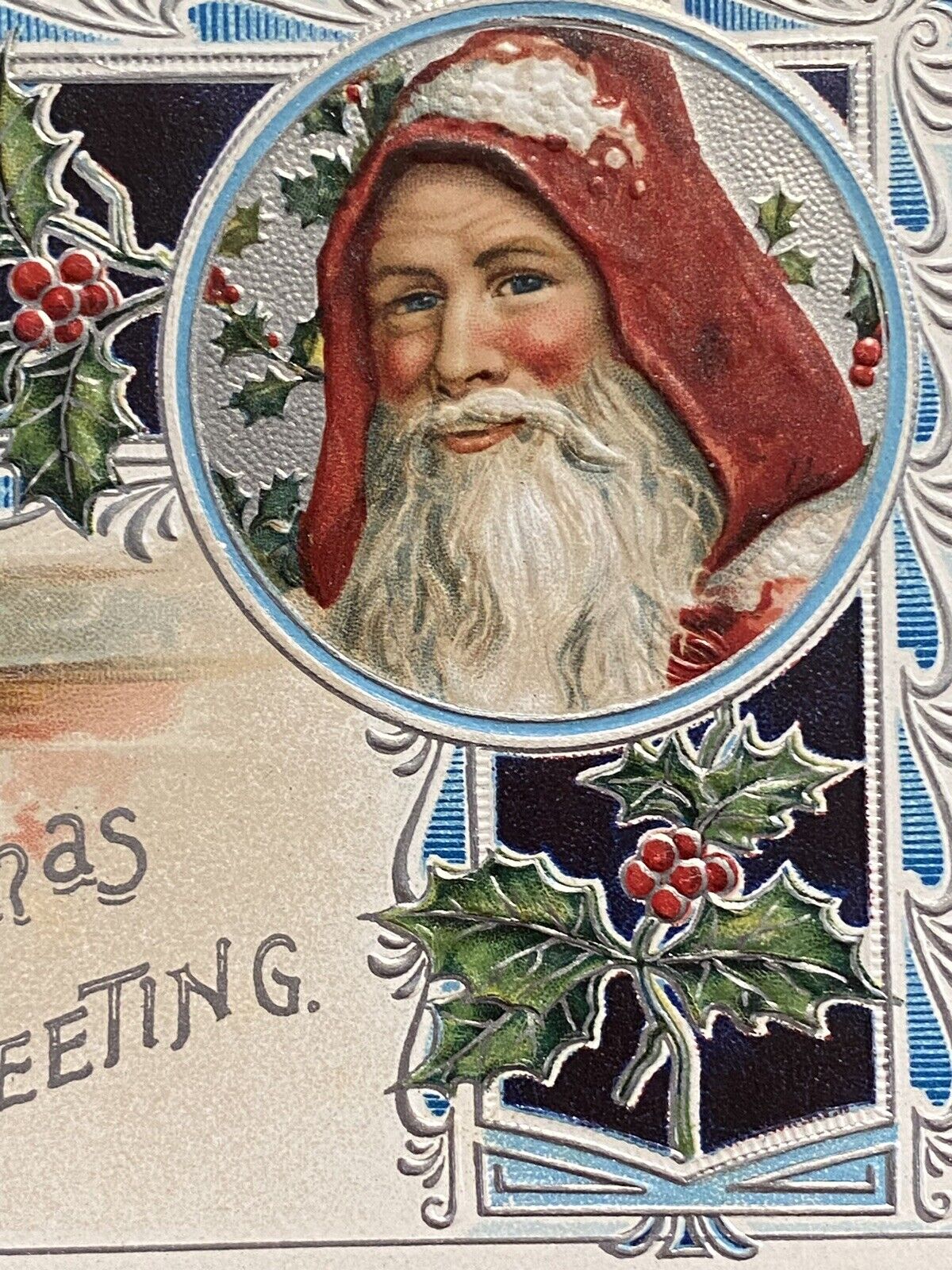Old World Santa Antique Embossed Postcard PM 1914 Charles City IA