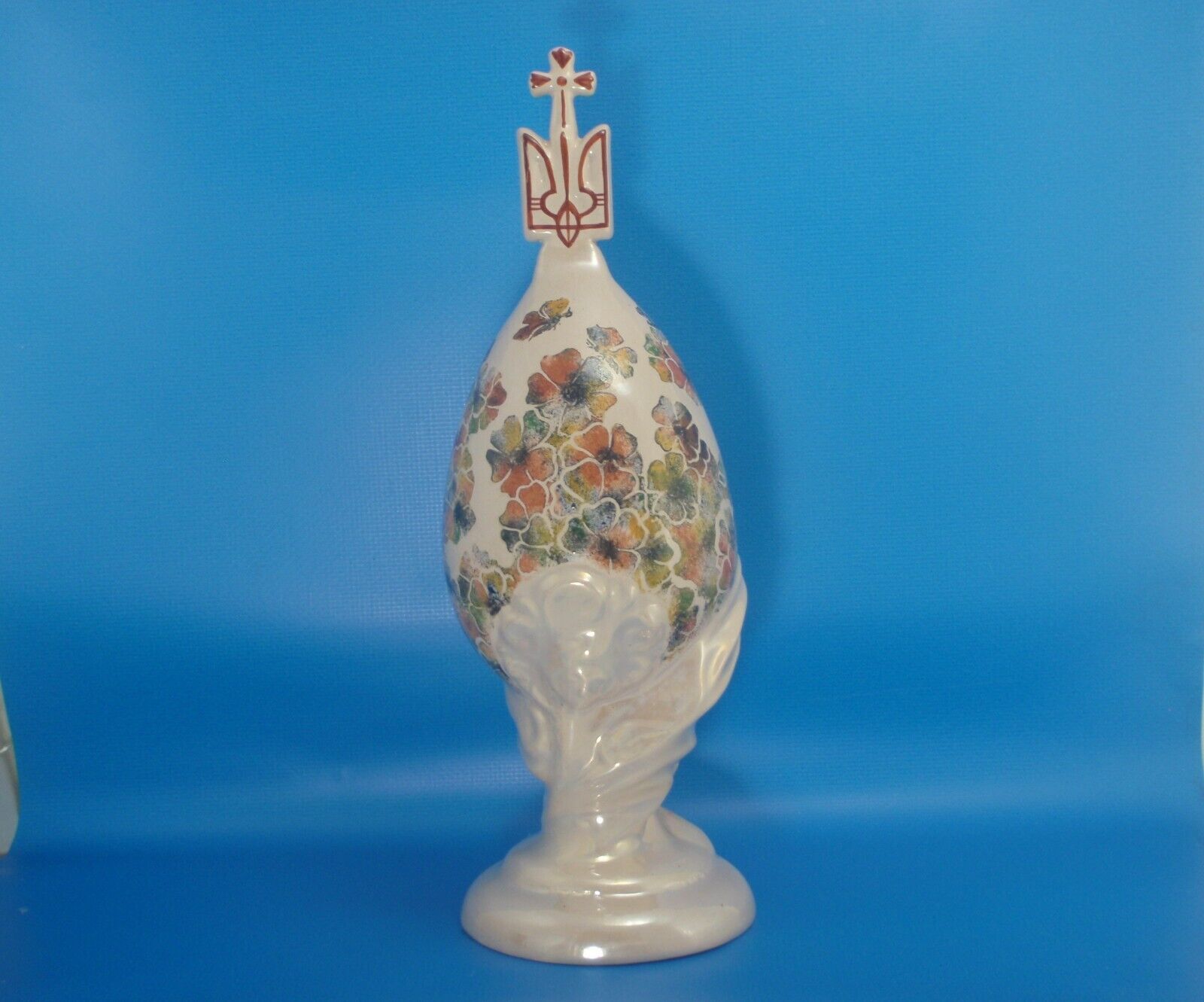 Ukrainian Vintage LARGE 11inch Porcelain Egg Church Christianity Hand Painted Or