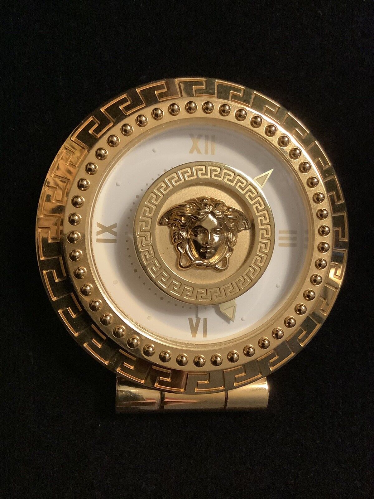 Rare Limited Edition Gianni Versace Medusa Travel Desk Alarm Clock Gold Plated