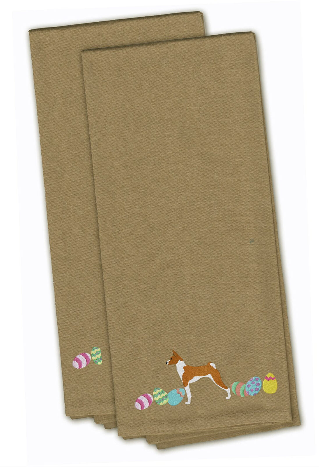 Basenji Easter Eggs Tan Embroidered Towel Set of 2 CK1602TNTWE