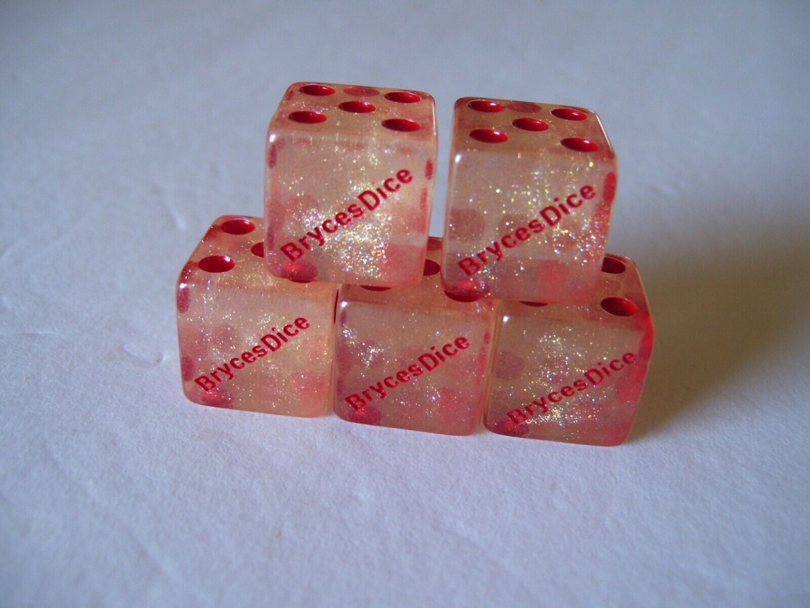 5 Awesome BryceDice Translucent Pink Spot Dice Set with Silver Sprinkles Inside 