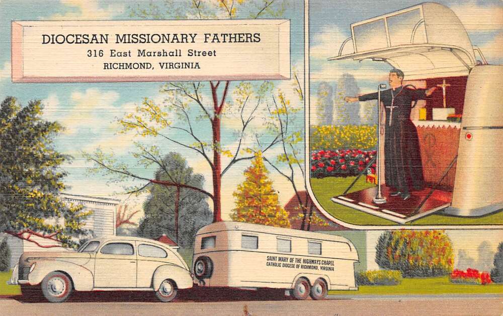 Richmond Virginia Diocesan Missionary Father Traveling Chapel Trailer PC AA70054