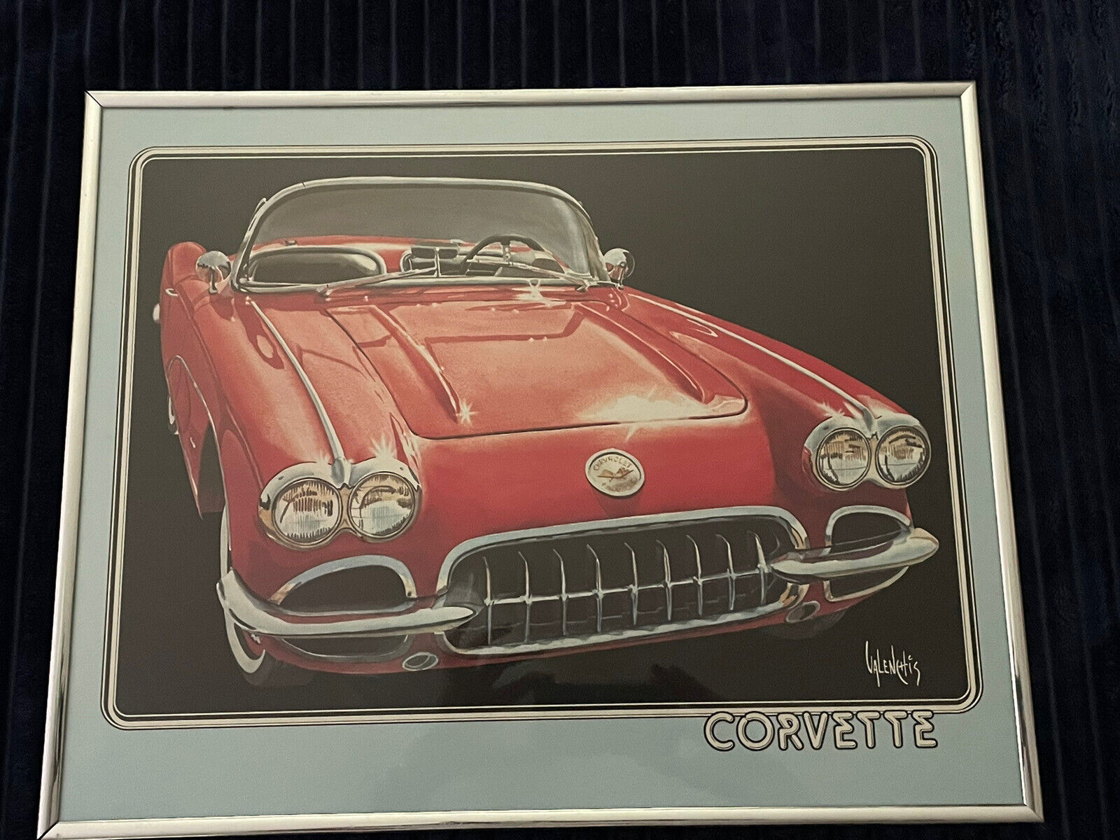 1959 Little Red Corvette by Valenchis , Framed Litho, Vintage Pic Wall Hanging