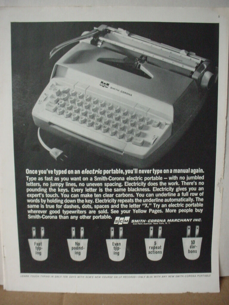 1962 Smith Corona Marchant Electric Typewriter Vintage Print Ad 10024