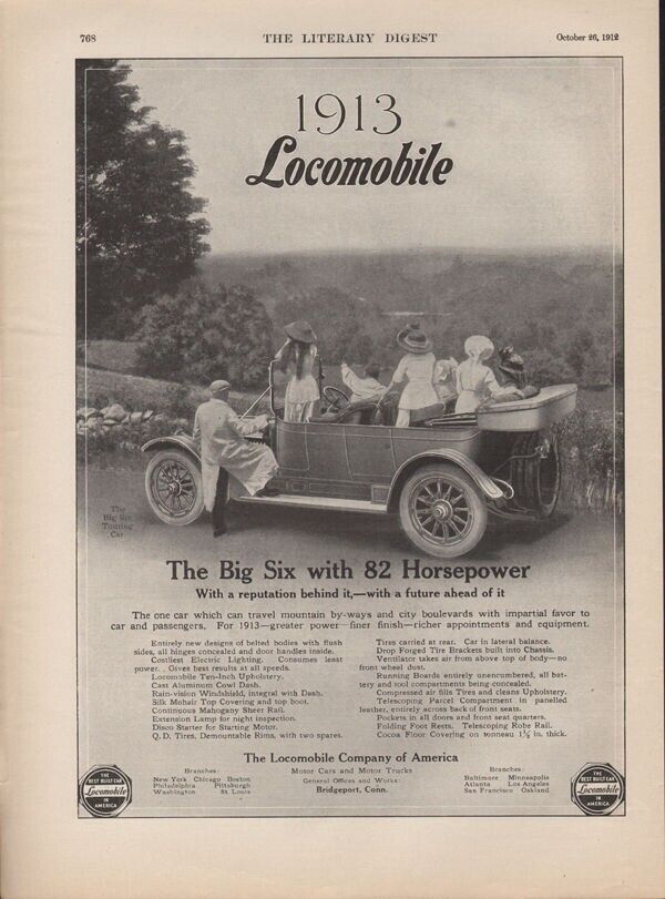 1912 LOCOMOBILE TOURING CAR BIG SIX MOTOR ENGINE BRIDGEPORT MOUNTAIN 19203