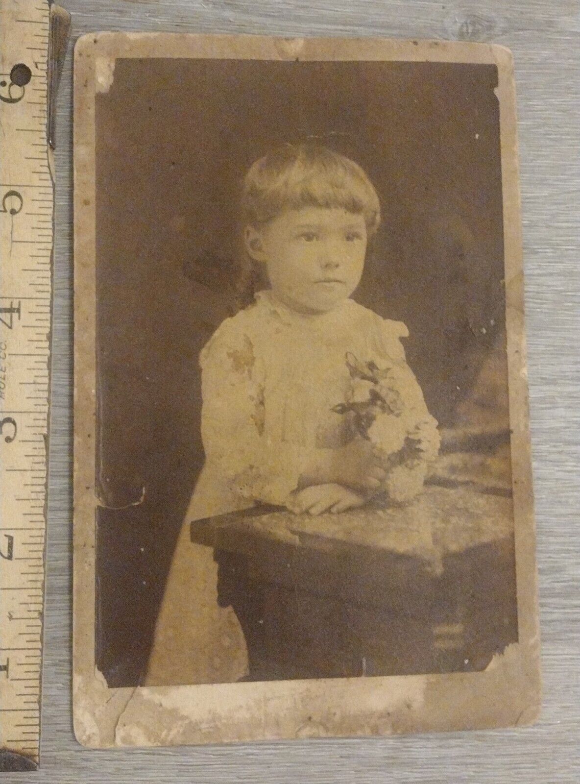 Antique Victorian Era Photograph Of Girl Holding A Bouquet Of Flowers 