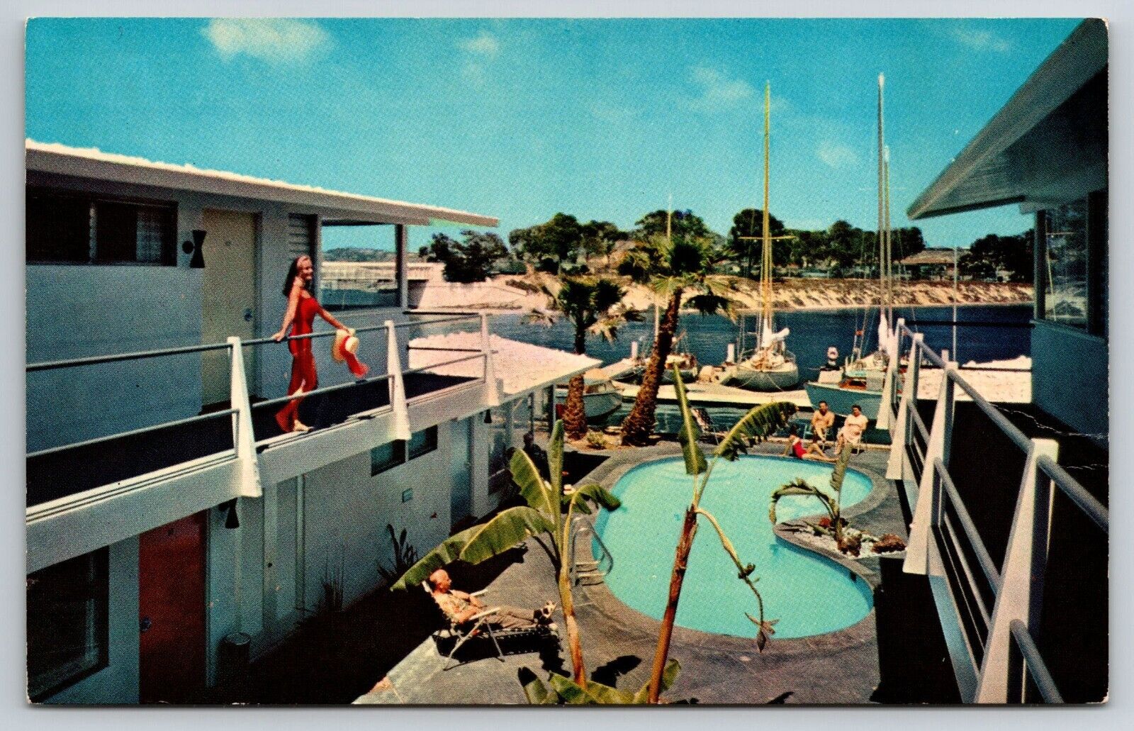 Romantic Lido Shores Hotel, Swimming Pool, Newport Beach Calif Postcard S3836