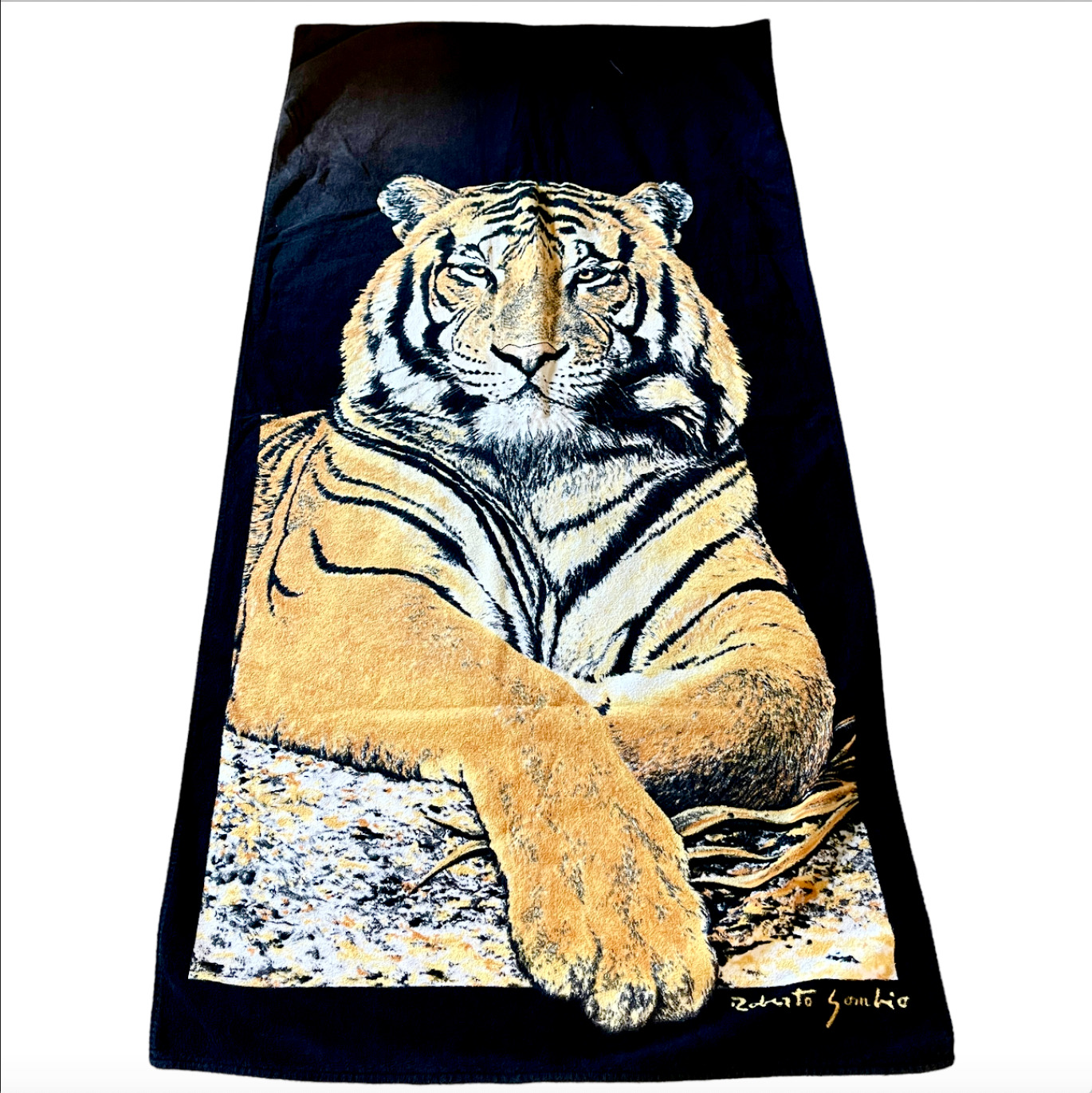 Vintage JCPenney Collection Black Bengal Tiger Huge 60 x 30 Beach Towel Brazil