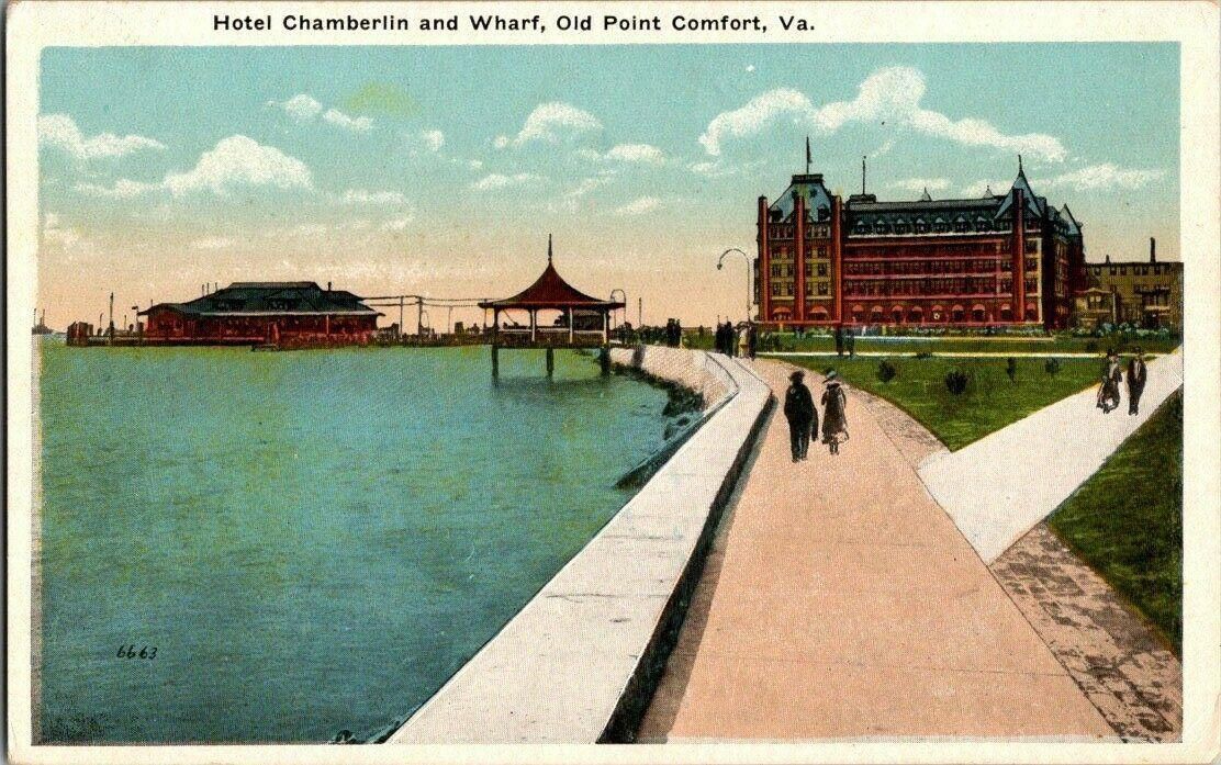 1917. HOTEL CHAMBERLIN & WHARF, OLD POINT COMFORT, VA. POSTCARD CK7