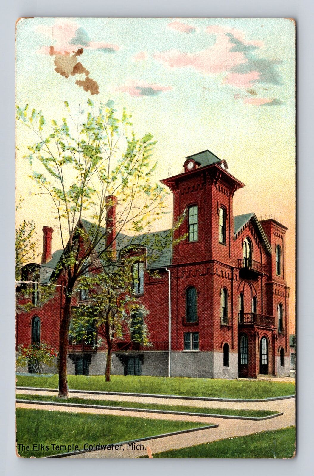 Coldwater MI- Michigan, The Elks Temple, Antique, Vintage Souvenir Postcard