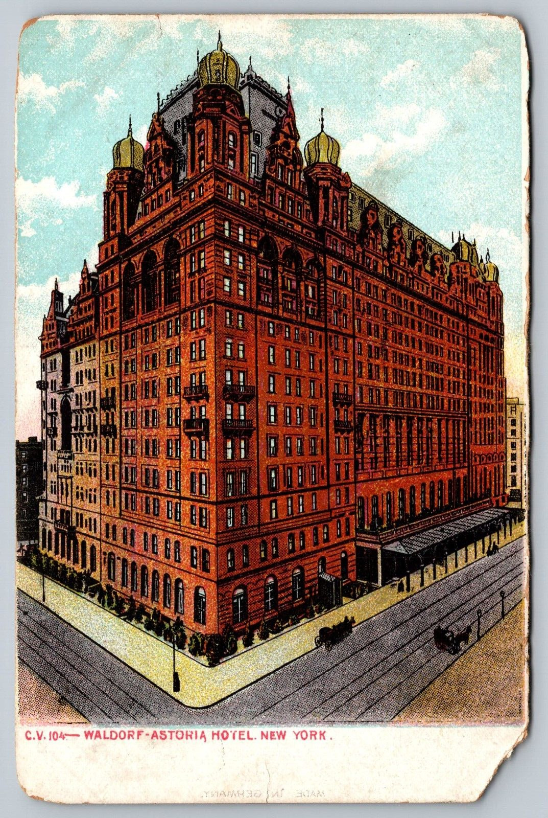  Early 1900 Waldorf Astoria Hotel New York Glitter Poatcard Horse Carriage 