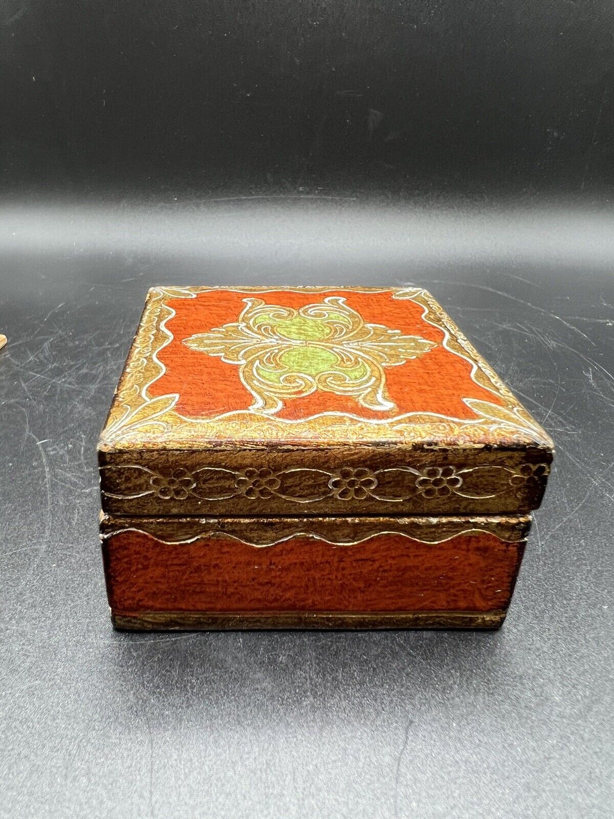 Florentine Hand Made Wooden Jewelry, Trinket Box Made In Italy Vintage 