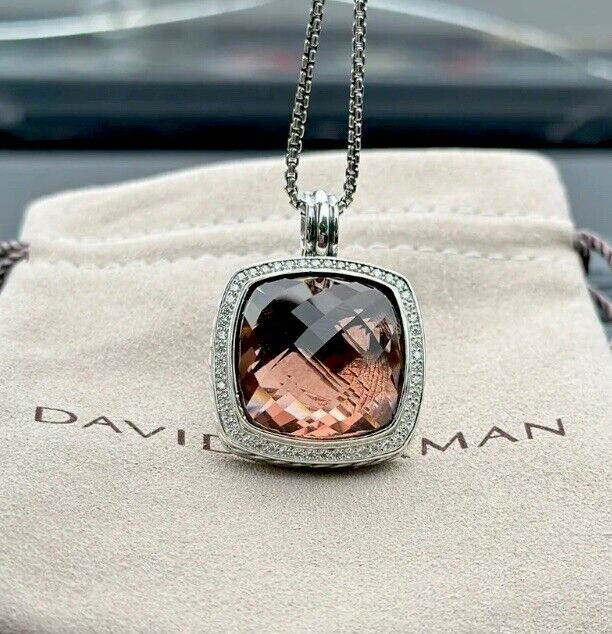 David Yurman 925 Silver 20mm Albion Pendant MORGANITE & Diamonds 18\