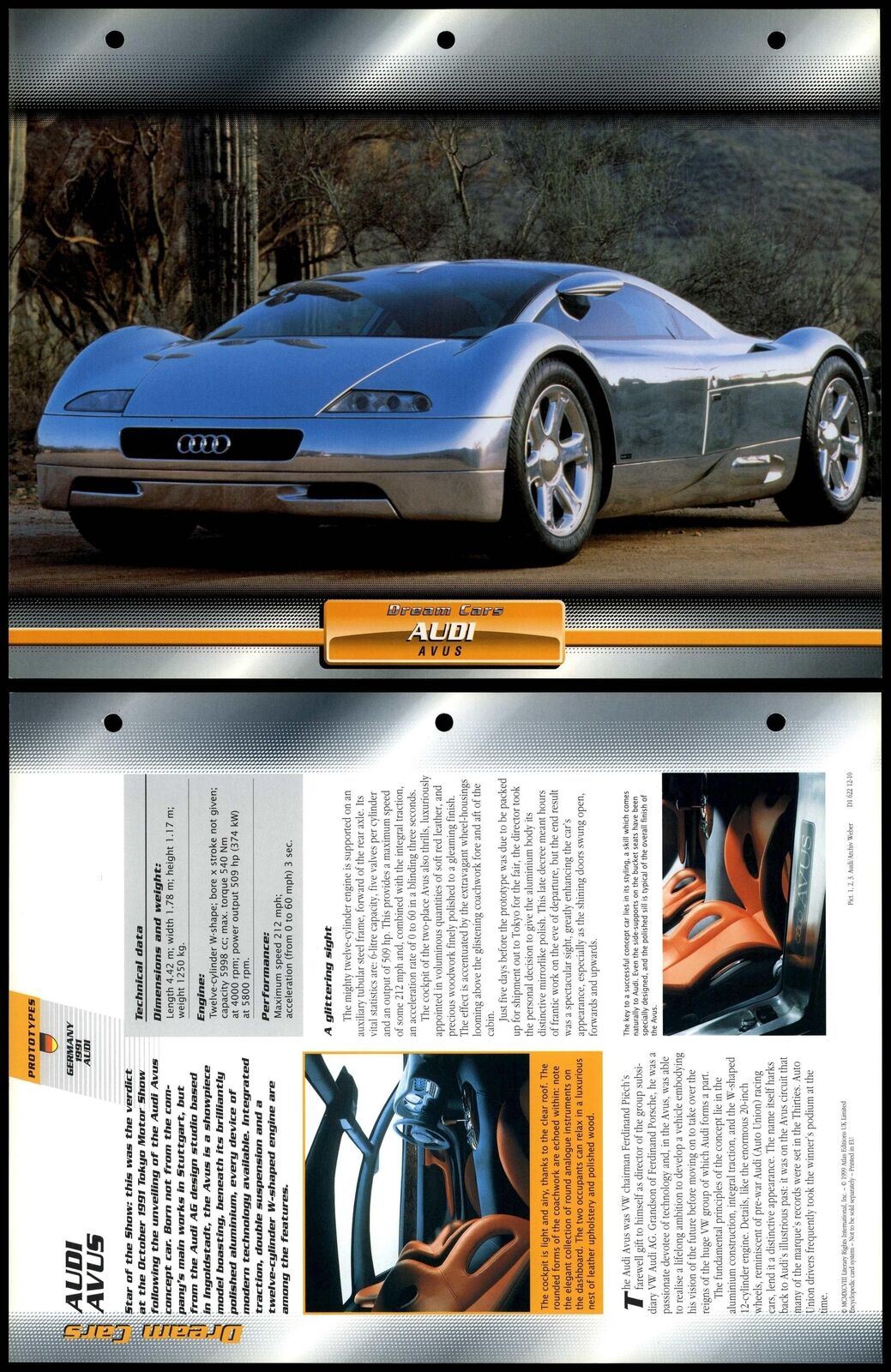 Audi Avus - 1991 - Prototypes - Atlas Dream Cars Fact File Card