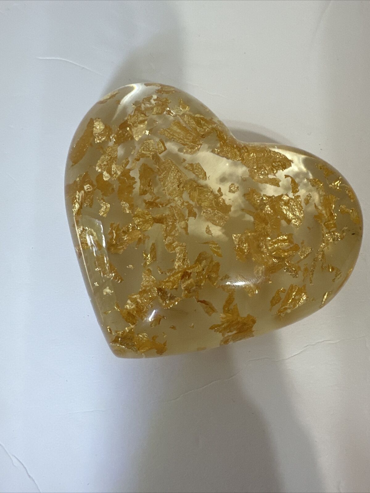 Vintage Acrylic With Gold Flakes Heart Shaped Paperweight