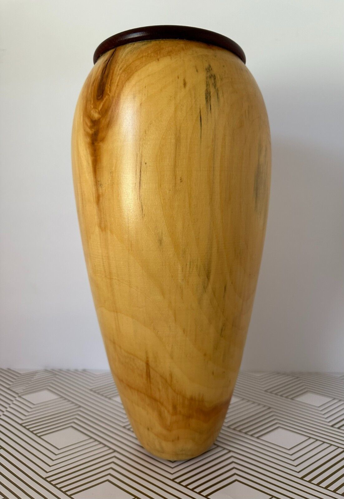 Vintage Artisan Signed Hand Crafted Turned Wood Art Decorative Vase Modern Tall