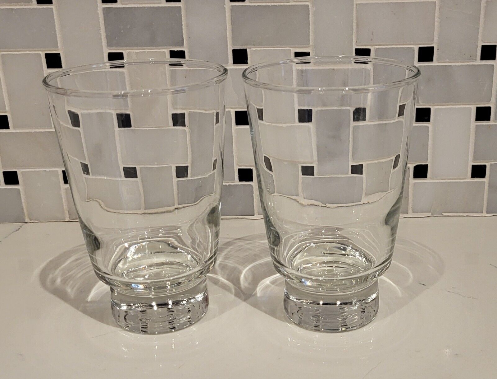 Set Of (2) VINTAGE Libbey Glass Tumblers  12 oz Clear Stackable Rare MCM Minimal
