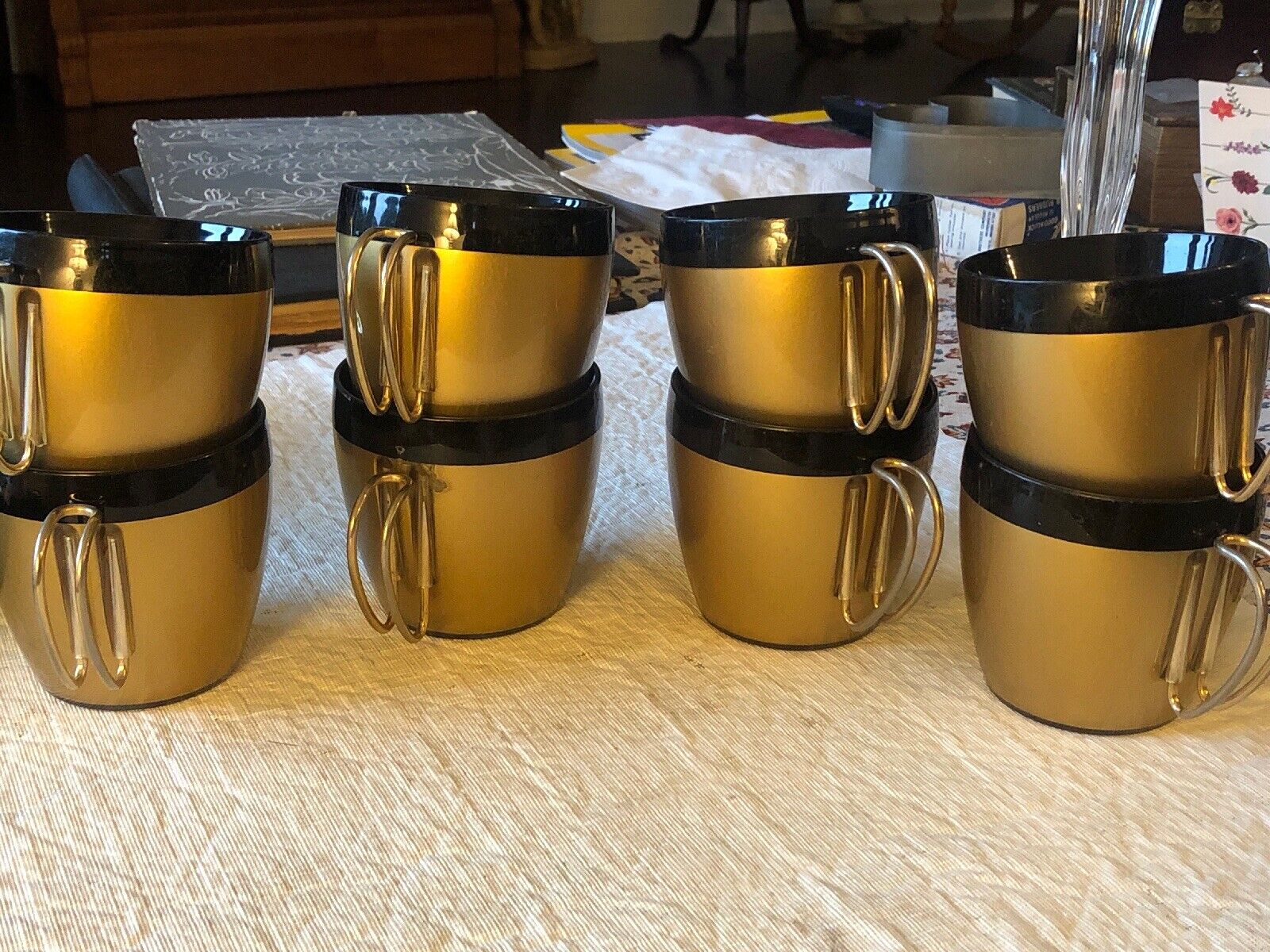 Vintage Mugs Cups Mid Century Modern Gold And Black N.F.C.