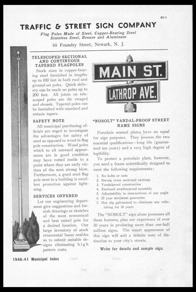 1941 Traffic & Street Sign Co-Flagpoles-Newark NJ-1940s VTG photo trade print ad