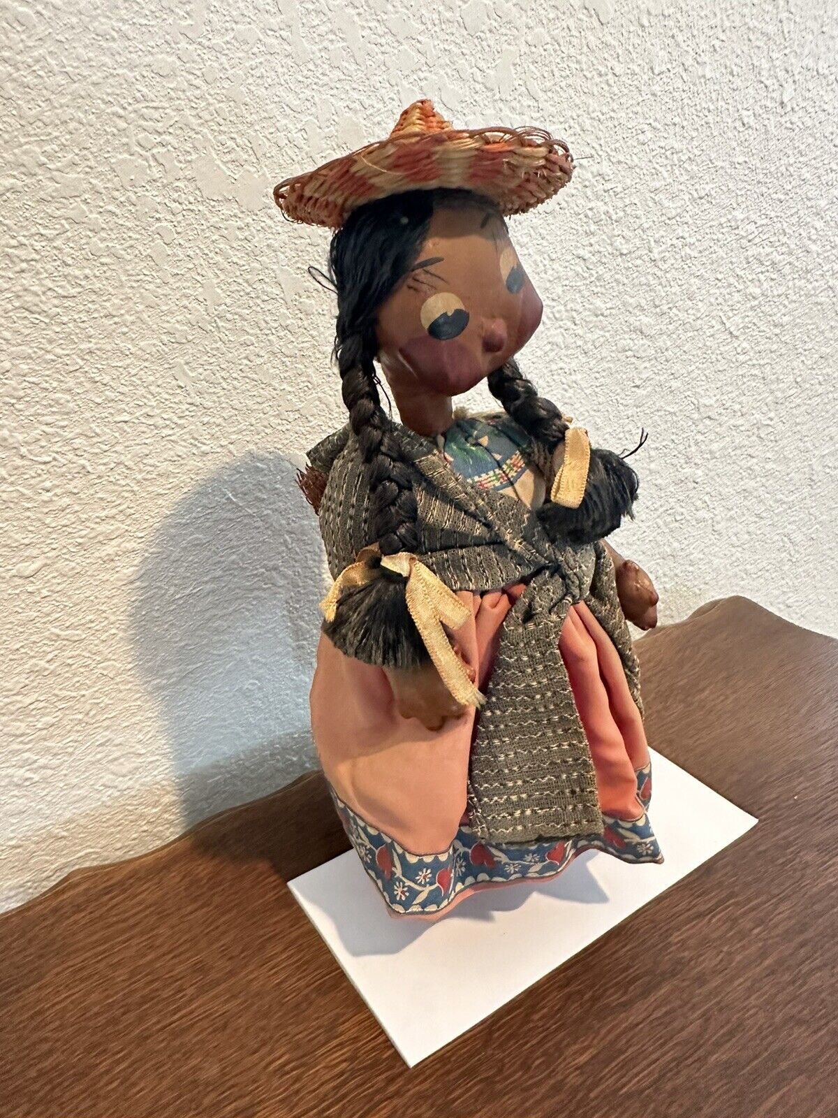 Authentic Vintage Mexican Baby Doll With Hinged Arms And Leather Huaraches.
