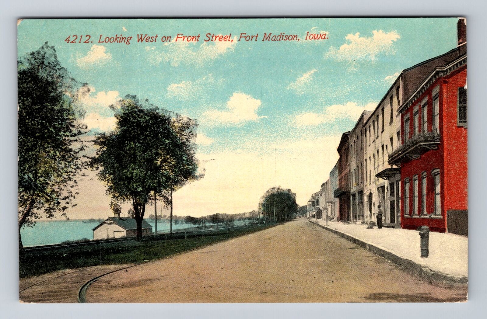 Fort Madison IA-Iowa, Scenic View Looking West on Front Street Vintage Postcard