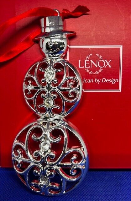 Lenox Sparkle And Scroll Snowman Crystal Silverplated Christmas Ornament w/ Box