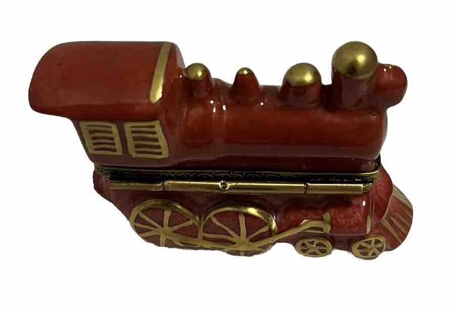 Limoges Porcelain Trinket Box Train Locomotive Peint Main France