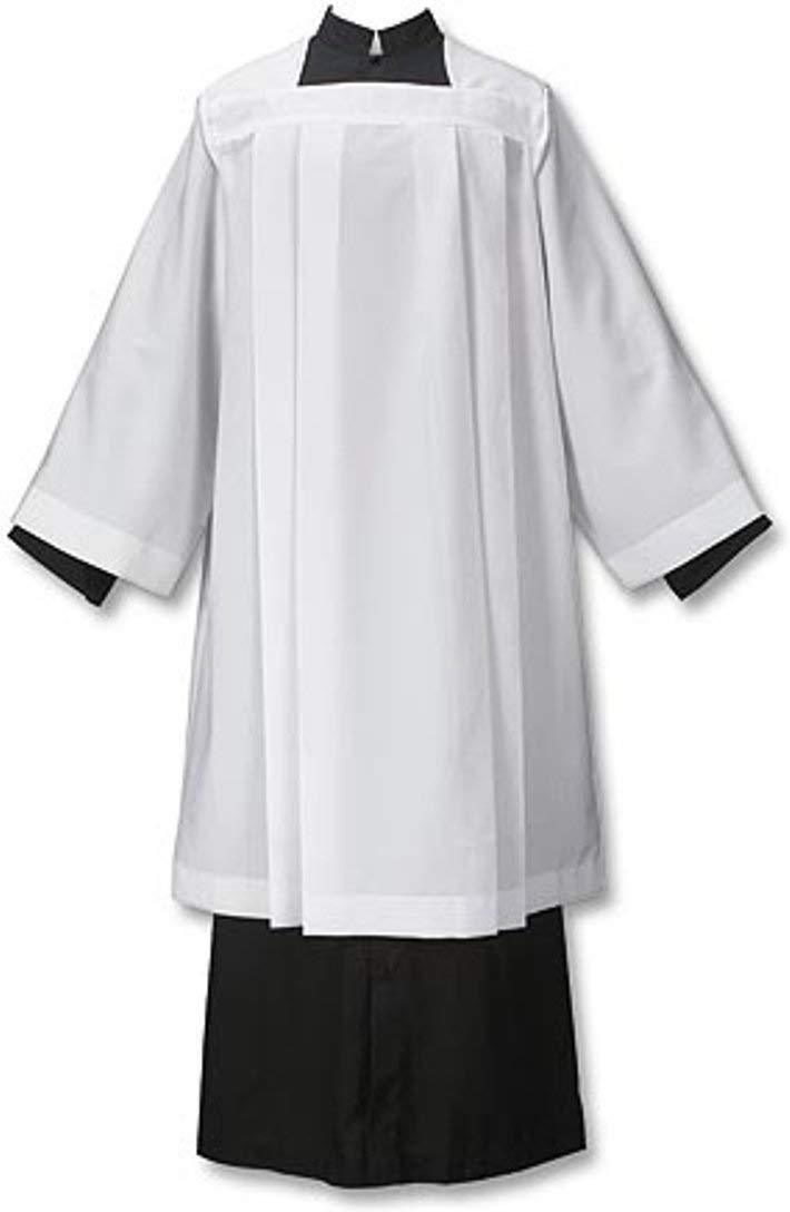 Liturgical Church Garment White Polyester Plain Box Pleated Surplice, Small