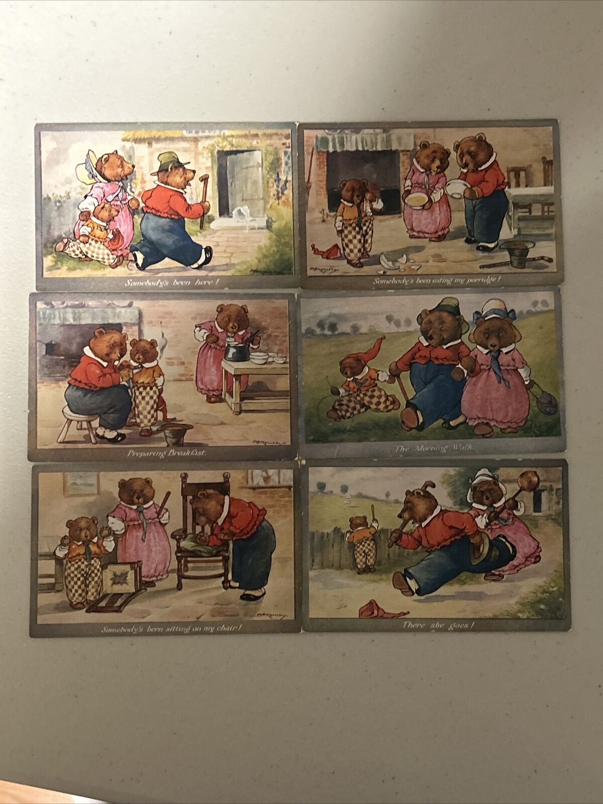 Set Of 6 Vintage GOLDILOCKS & THE 3 BEARS Fairy Tale Postcard 1948 UK