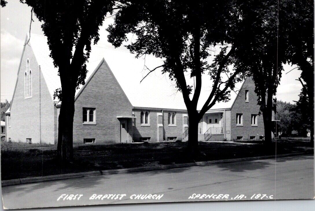 Real Photo Postcard First Baptist Church in Spencer, Iowa