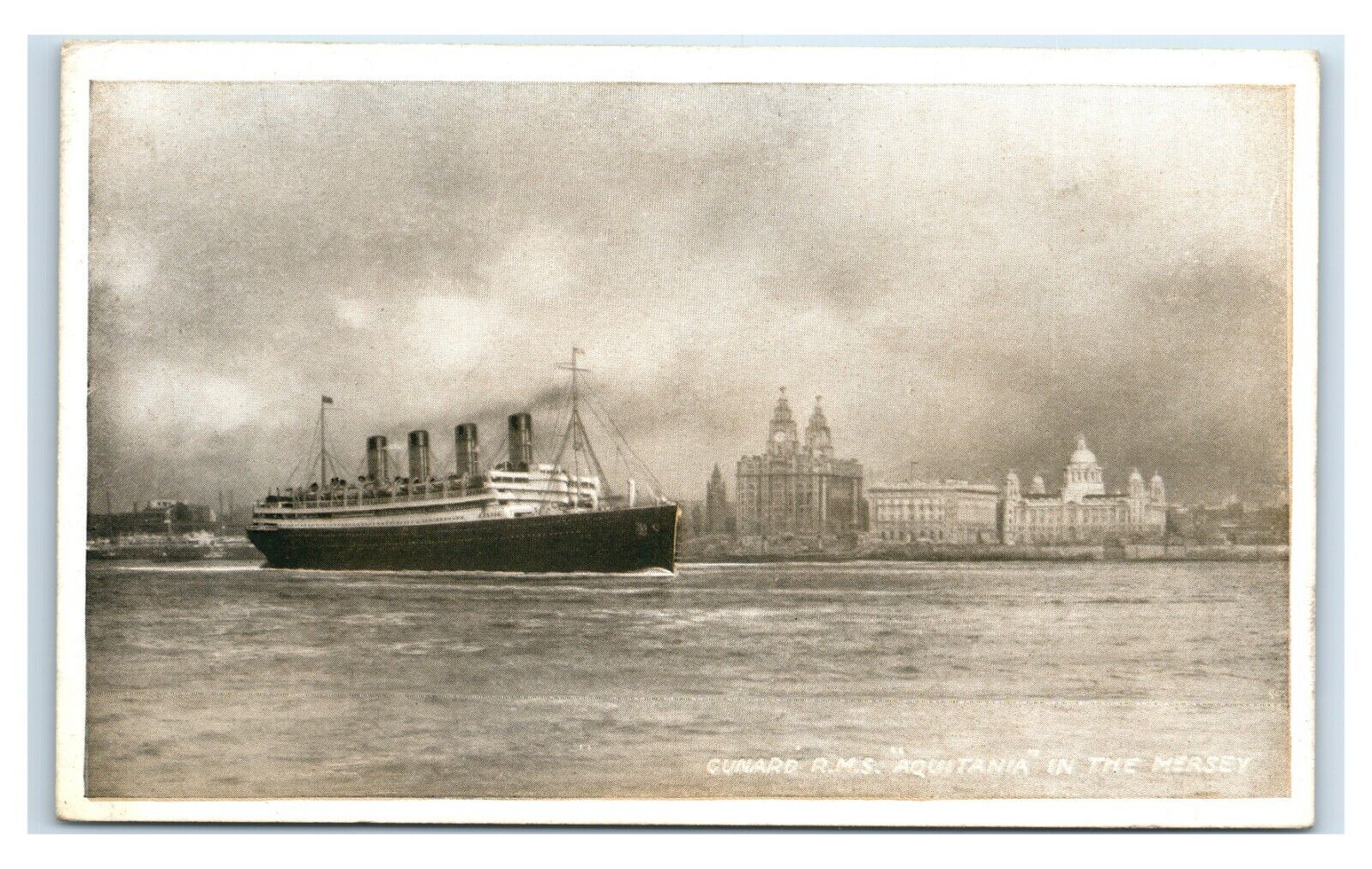 Postcard Cunard RMS Aquitania in the Mersey U83