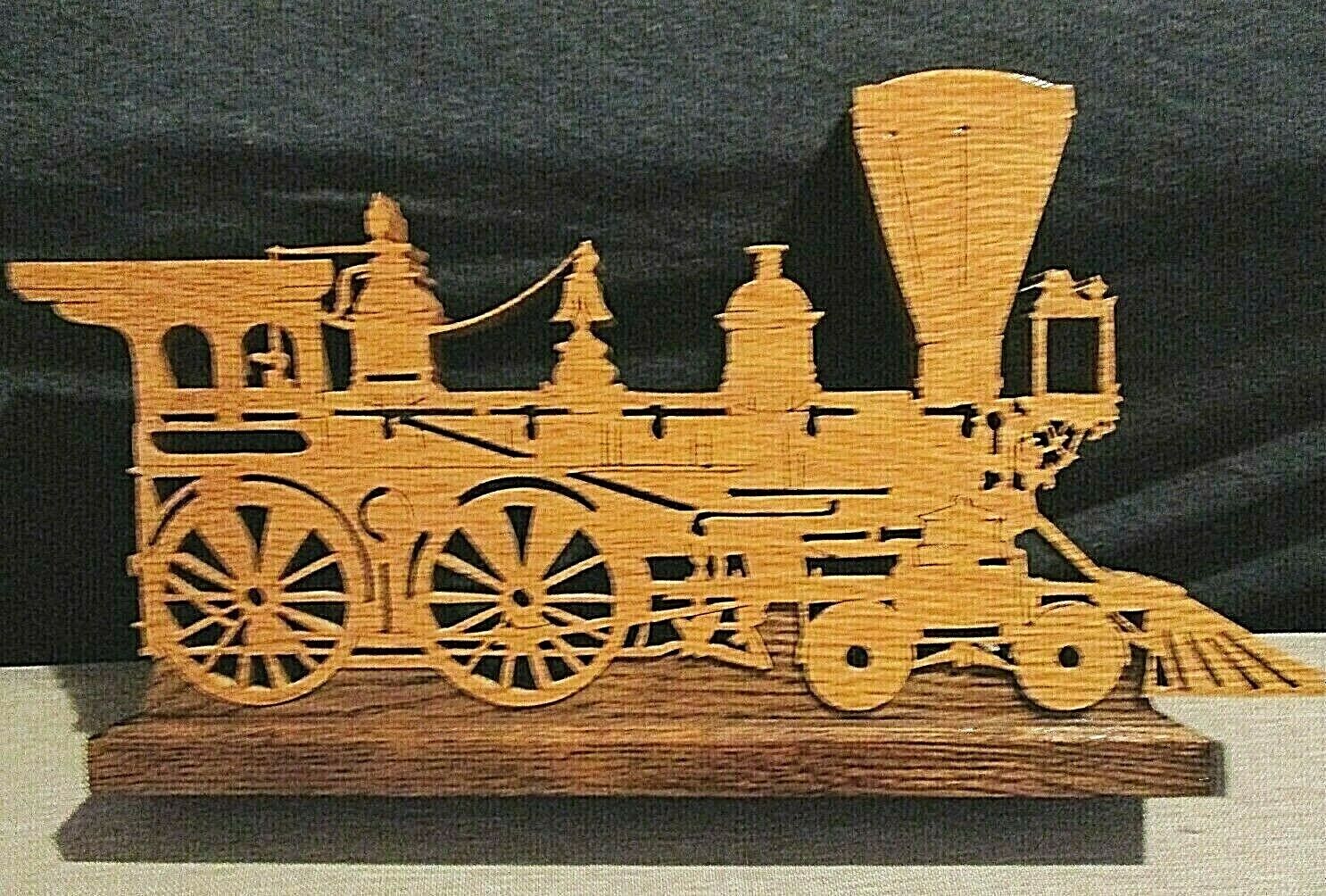Train Engine Laser Wood Carving Handcrafted By Dan Weyers 14 x 8 x 1\