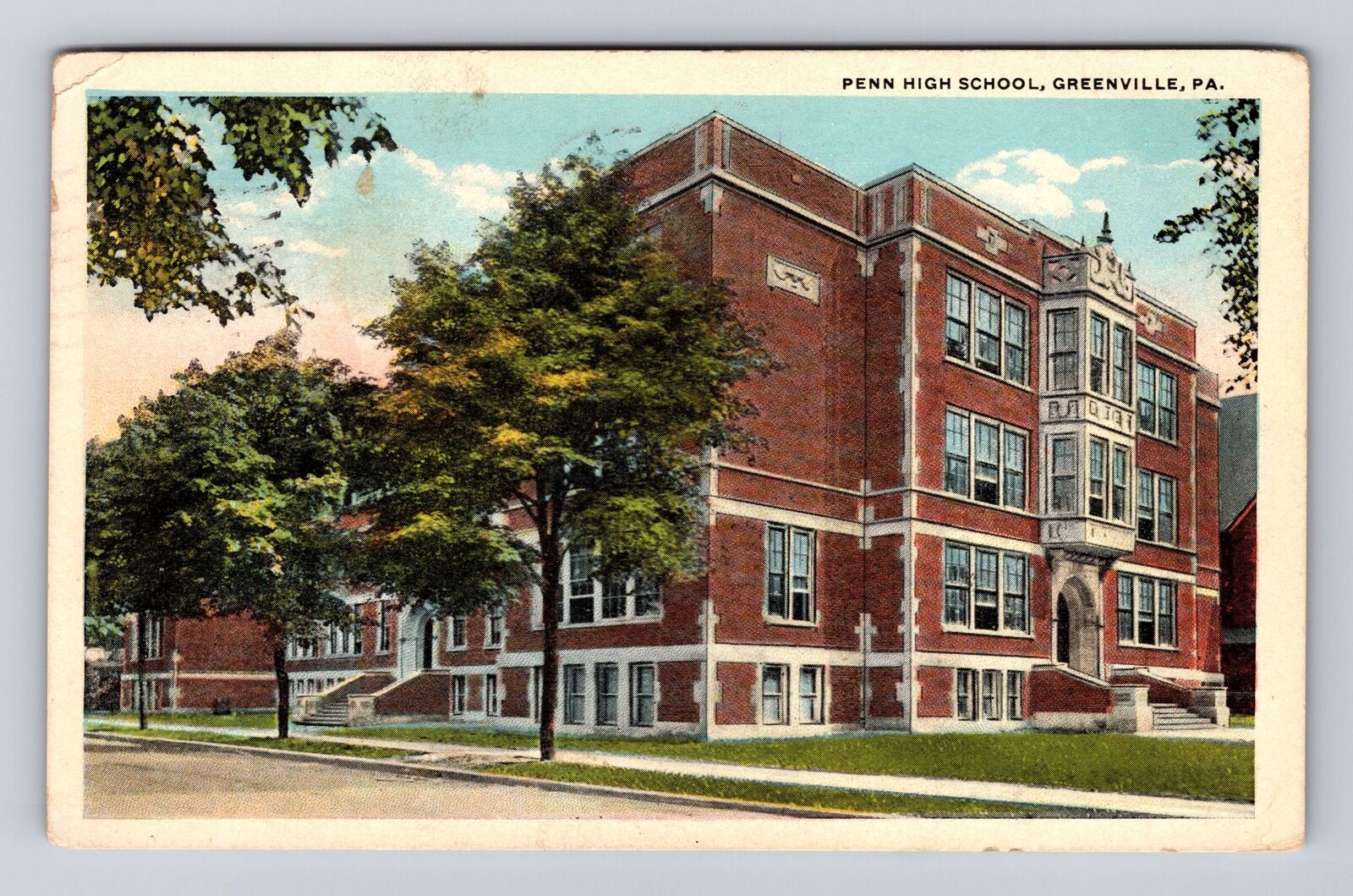 Greenville PA-Pennsylvania, Penn High School, Antique Vintage Souvenir Postcard