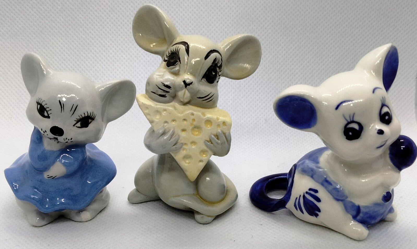 Miniature Ceramic Mouse Figurine Collection Set of 3