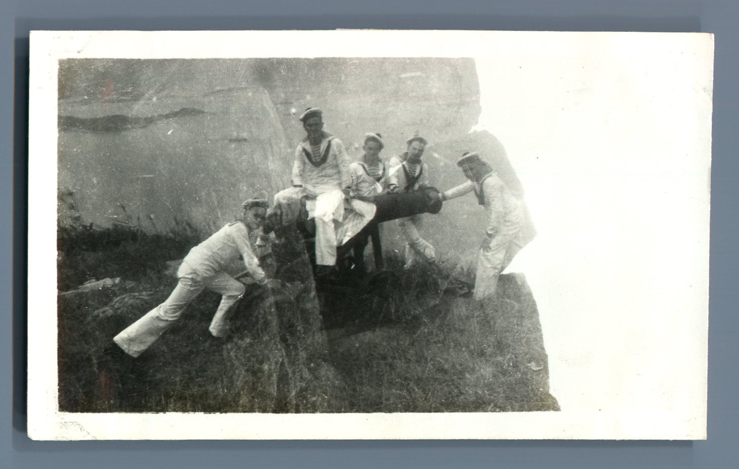 China, French Sailors Posing with an Antique Cannon Vintage Silver Print. Chin