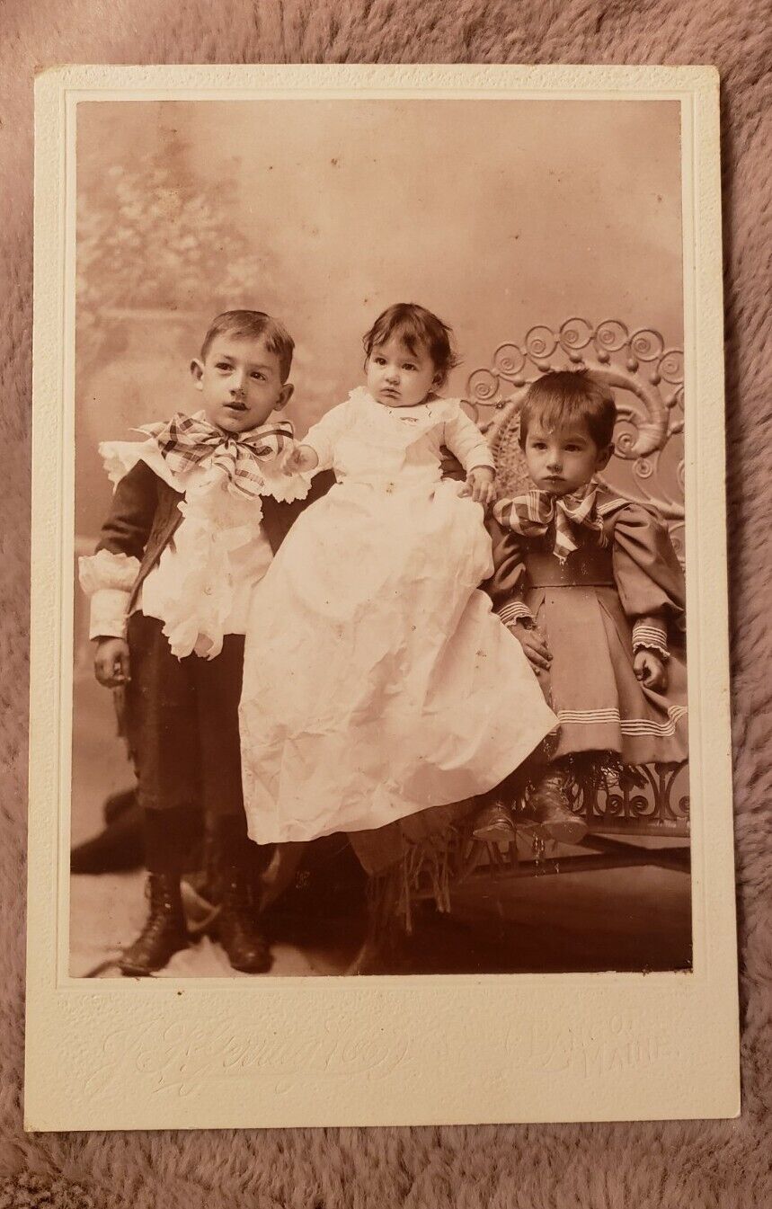 Cabinet Card of Siblings From Bangor, Maine. Precious Children. 