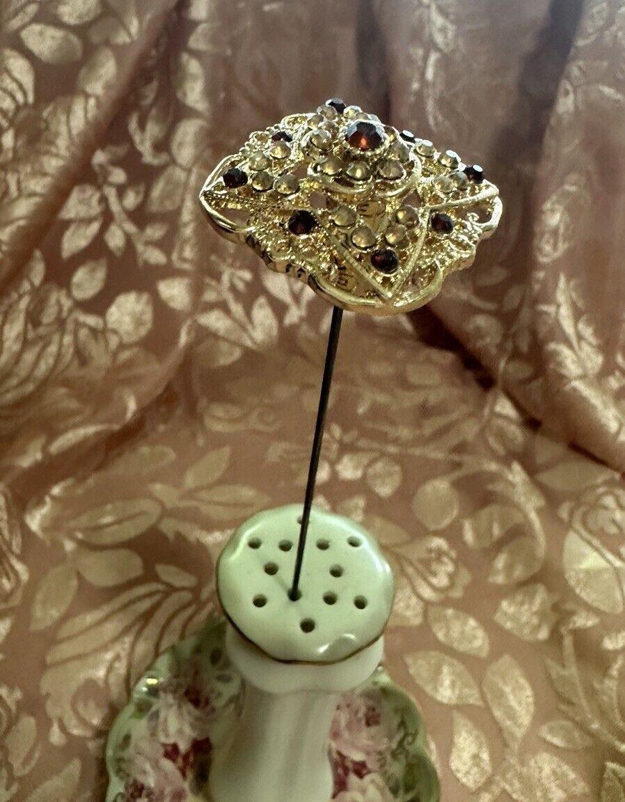 Wow A Beauty Antique/Vintage Style  Handcrafted Hatpin-Gold tone Rhinestone head