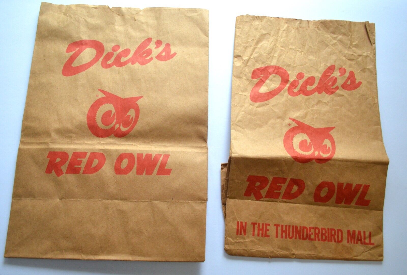 Vintage Dick\'s Red Owl  paper grocery store bags Menomonie Wisconsin Thunderbird