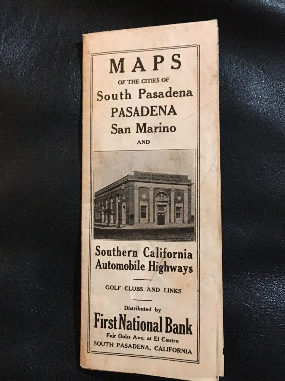 1920s First National Bank Fold Out Map of Pasadena & San Marino CA