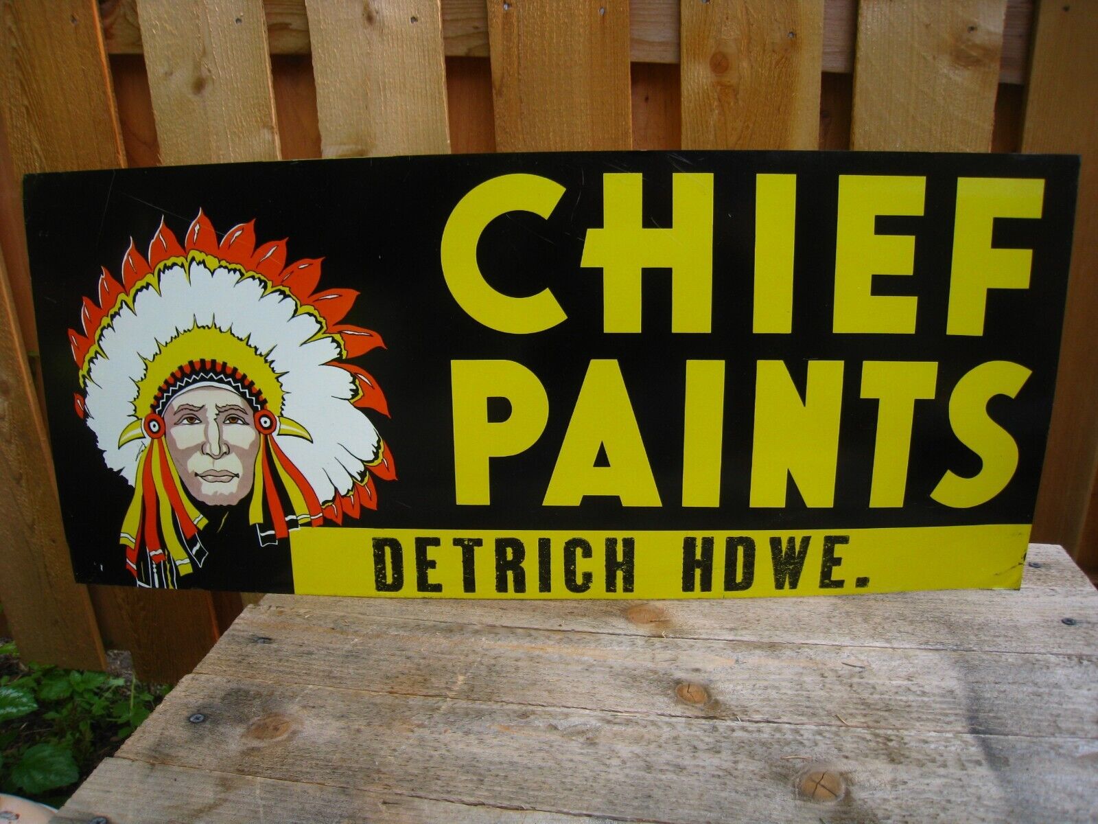 Vintage 1950’s Chief Paints Hardware Store Indian Gas Oil 2 Sided 28” Metal Sign