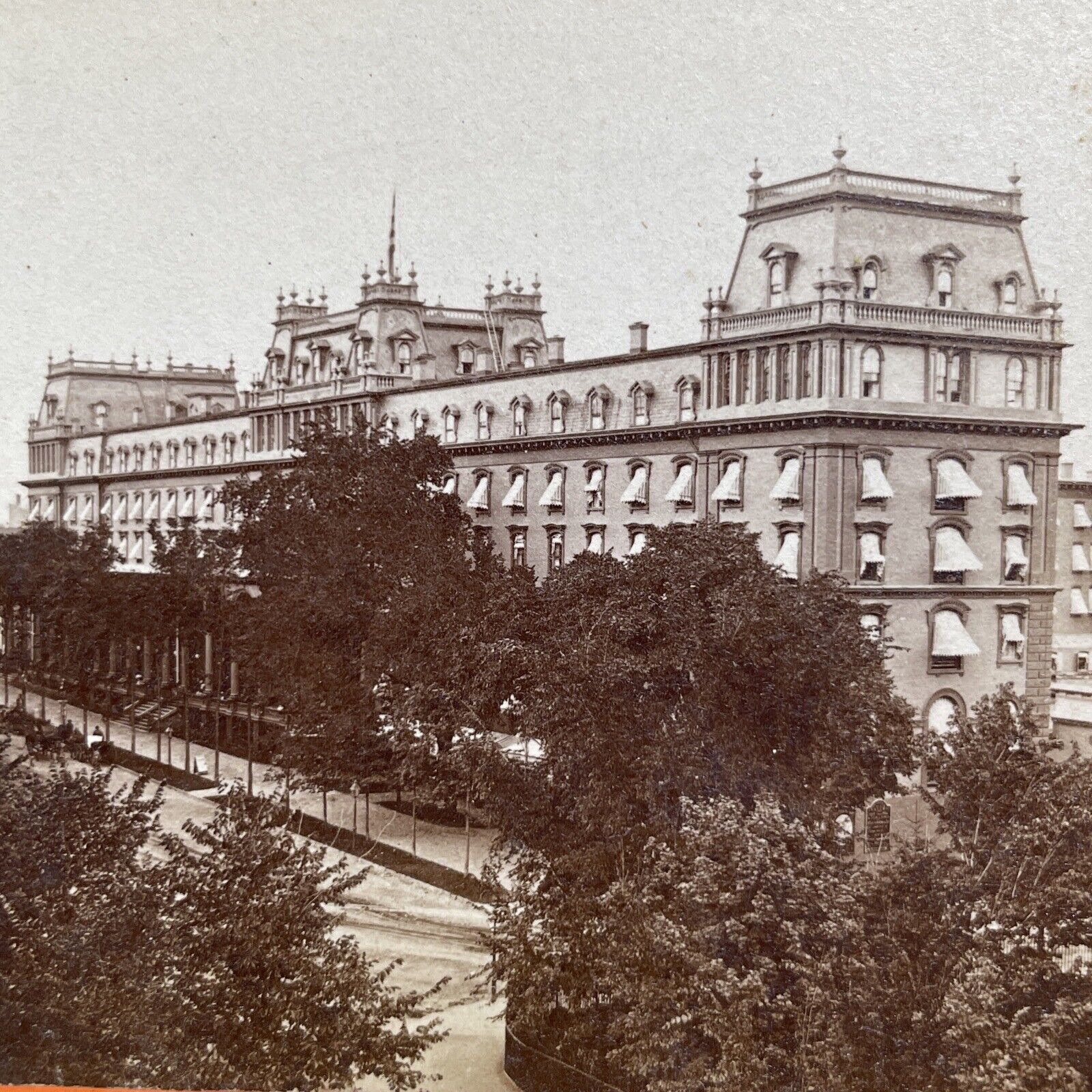Antique 1870s Congress Hall Saratoga New York Stereoview Photo Card V485