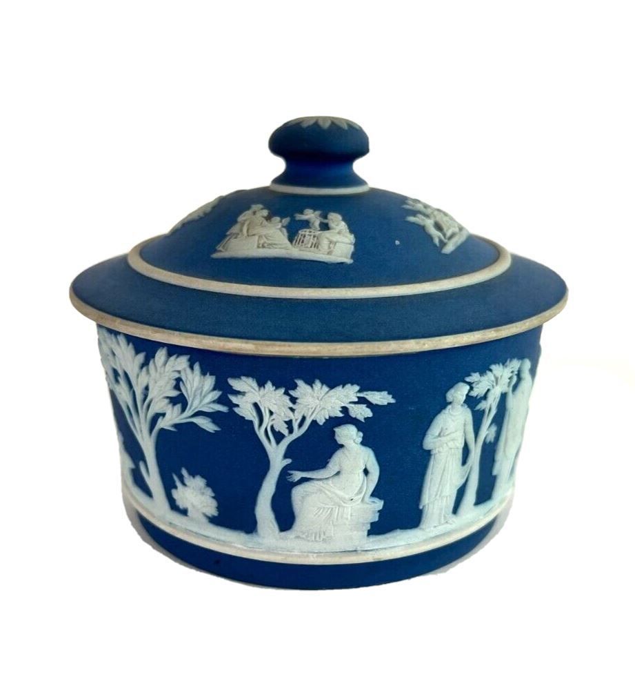 Wedgwood Neo-Classical   Dark Blue Jasperware Covered  Bowl Condiment