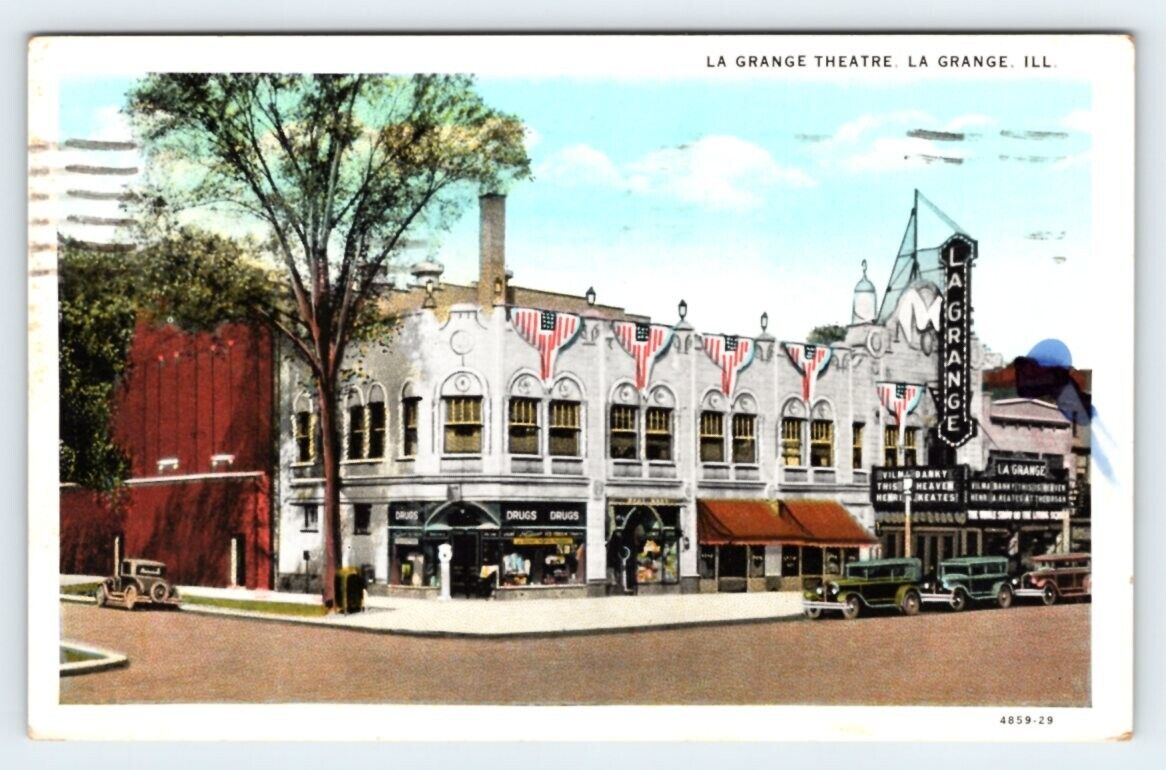 Cars Stores La Grange Theatre La Grange Illinois Vintage Postcard BAS30