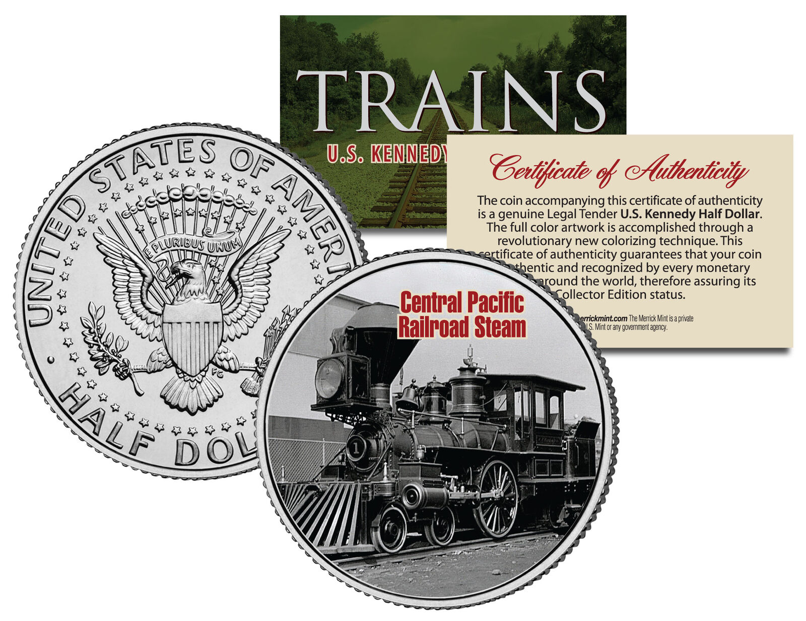 CENTRAL PACIFIC RAILROAD STEAM * Famous Trains * JFK Half Dollar U.S. Coin