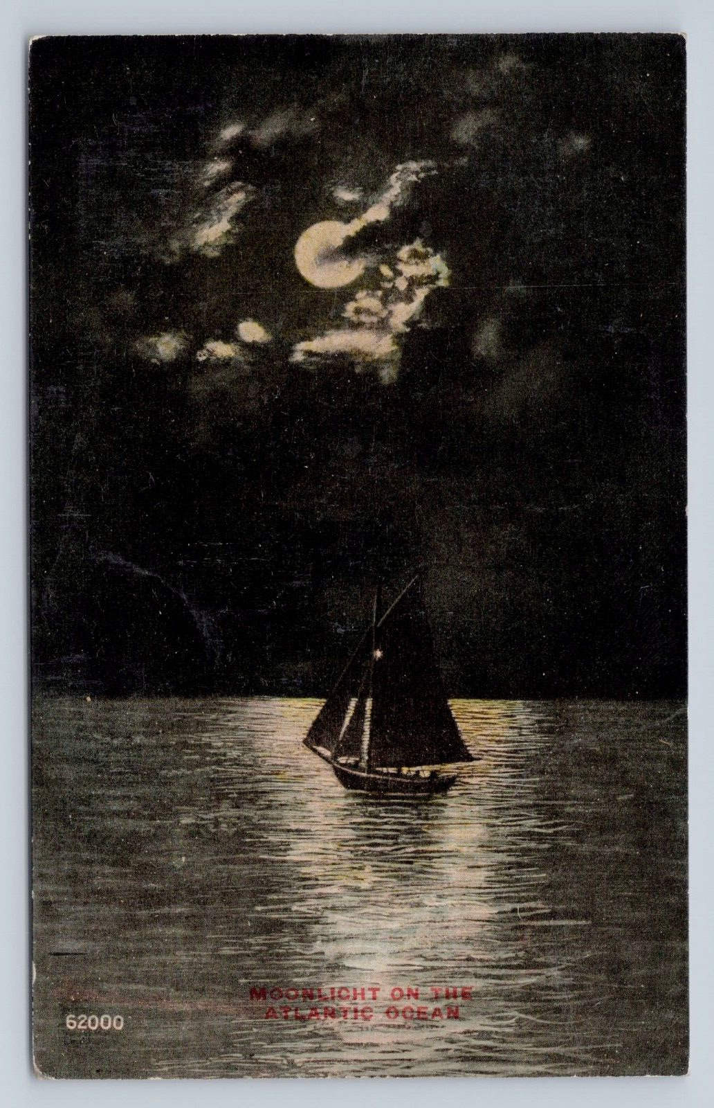 Postcard Moonlight on the Atlantic Ocean Sailboat Sailing