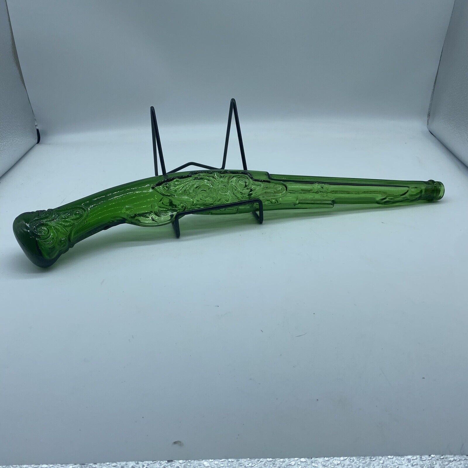 Vintage Green Glass Gun Rifle Decanter Bottle With Cork