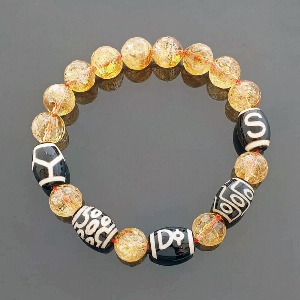 The Imperial Five Agate Dzi Beads With Natural Citrine Feng Shui Bracelet