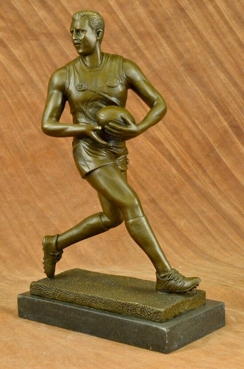 Rugby Player Rugged Bronze Sculpture Handcrafted Marble Base Original Art Decor